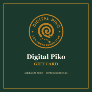 Digital Piko gift card — gold badge on green, Our roots connect us