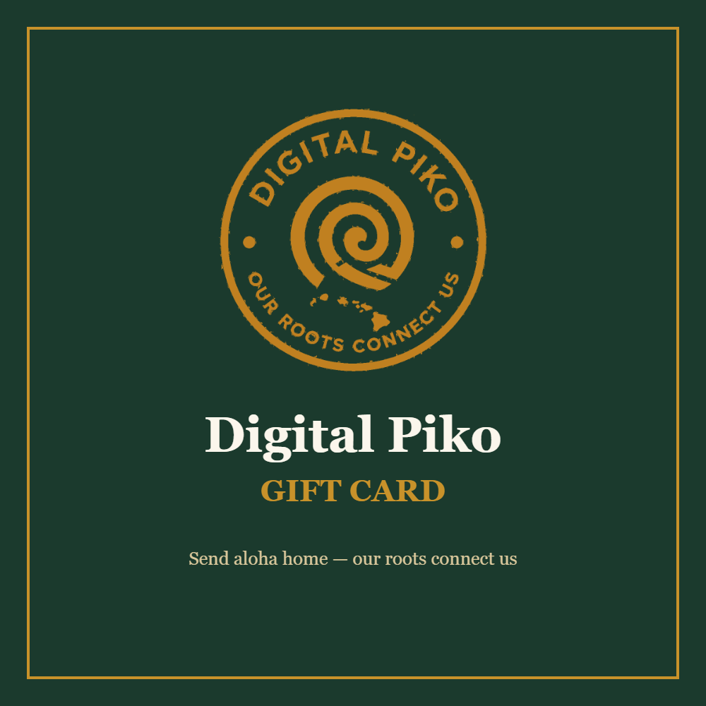 Digital Piko gift card — gold badge on green, Our roots connect us