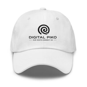 Piko Dad Hat in white with the Digital Piko spiral logo on the front