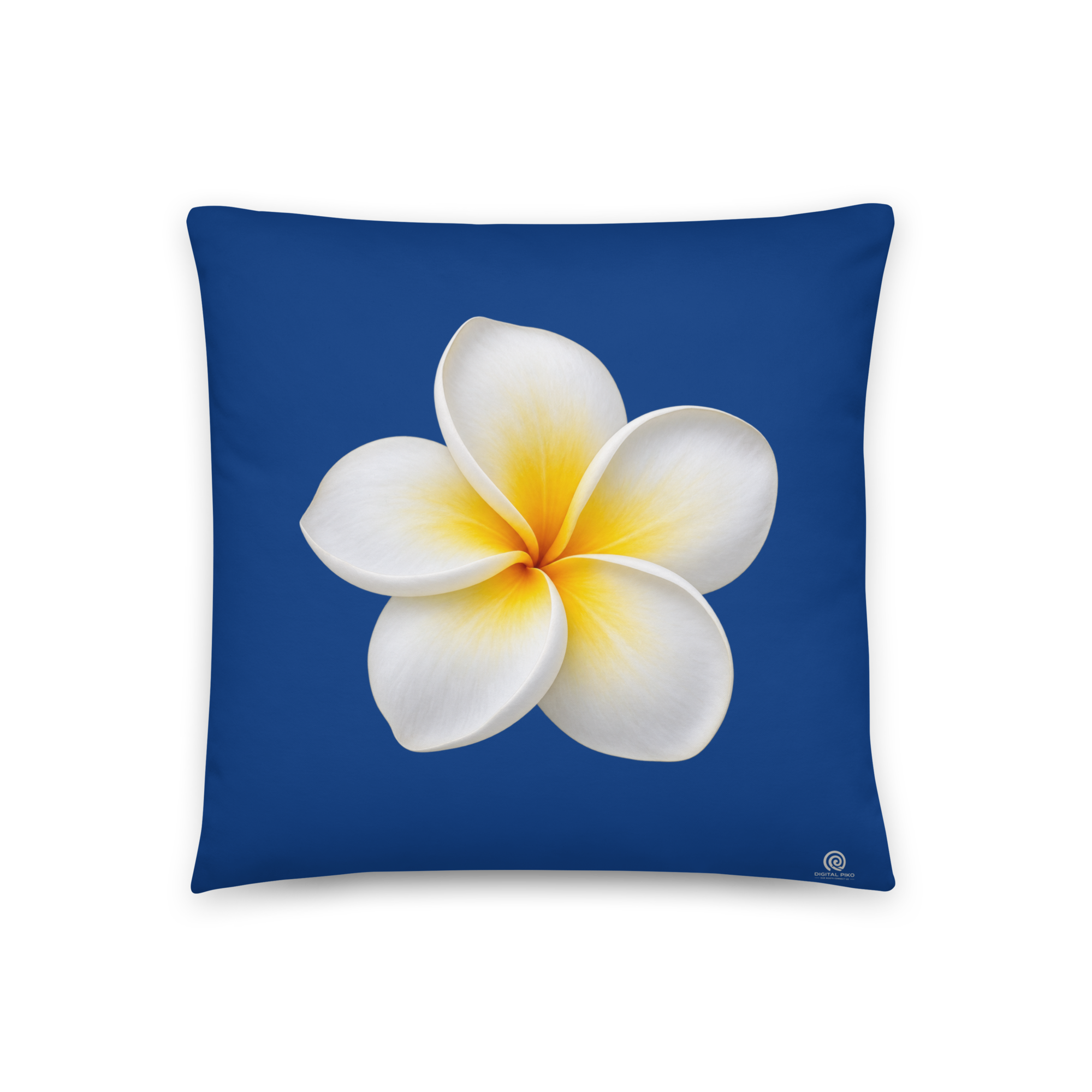 White Plumeria Pillow – Blue