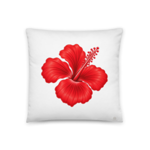 Red Hibiscus Pillow - White
