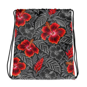 Heritage Hibiscus Drawstring Bag – Red