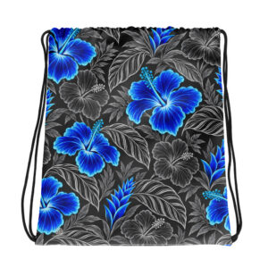 Heritage Hibiscus Drawstring Bag – Blue