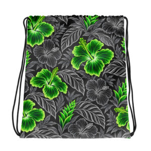 Heritage Hibiscus Drawstring Bag – Green