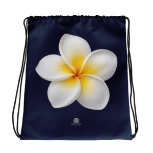 White Plumeria Drawstring Bag – Navy