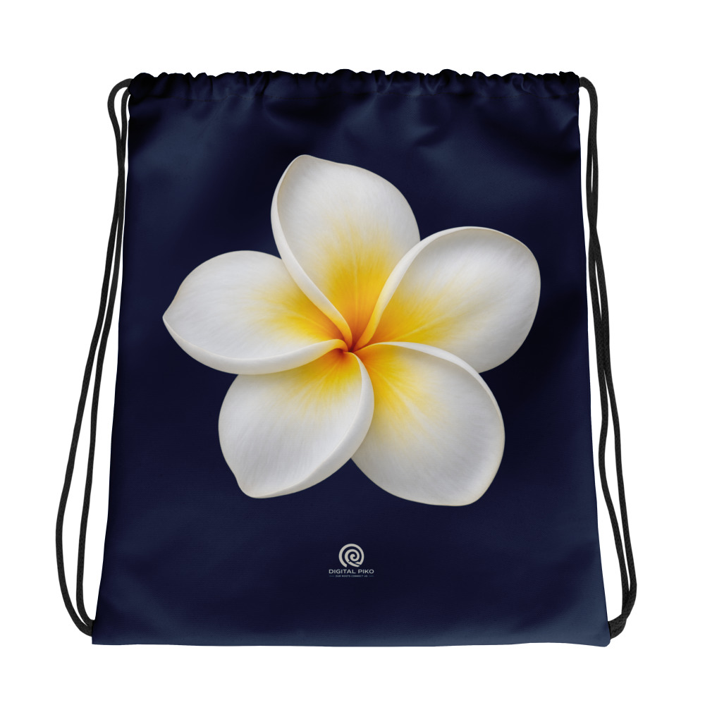 White Plumeria Drawstring Bag – Navy