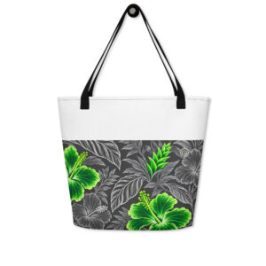 Heritage Hibiscus Large Tote Bag – Green