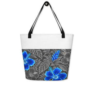 Heritage Hibiscus Large Tote Bag – Blue
