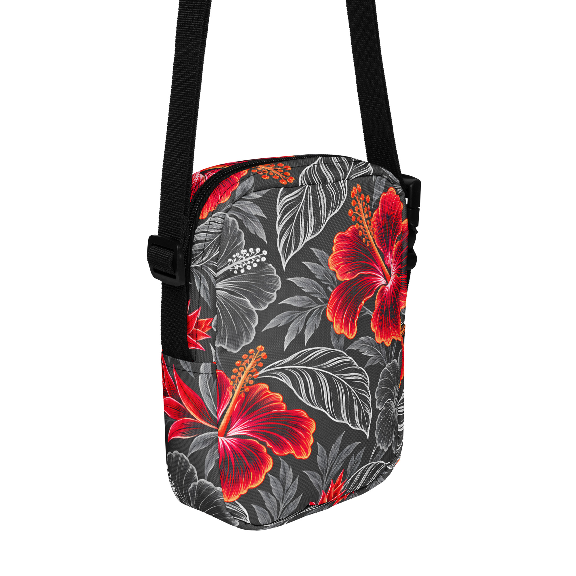 Heritage Hibiscus Utility Crossbody Bag – Red - Image 2