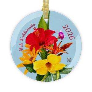 Mele Kalikimaka 2026 Glass Ornament — Blue Floral