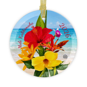 Mele Kalikimaka 2026 Glass Ornament — Beach Floral