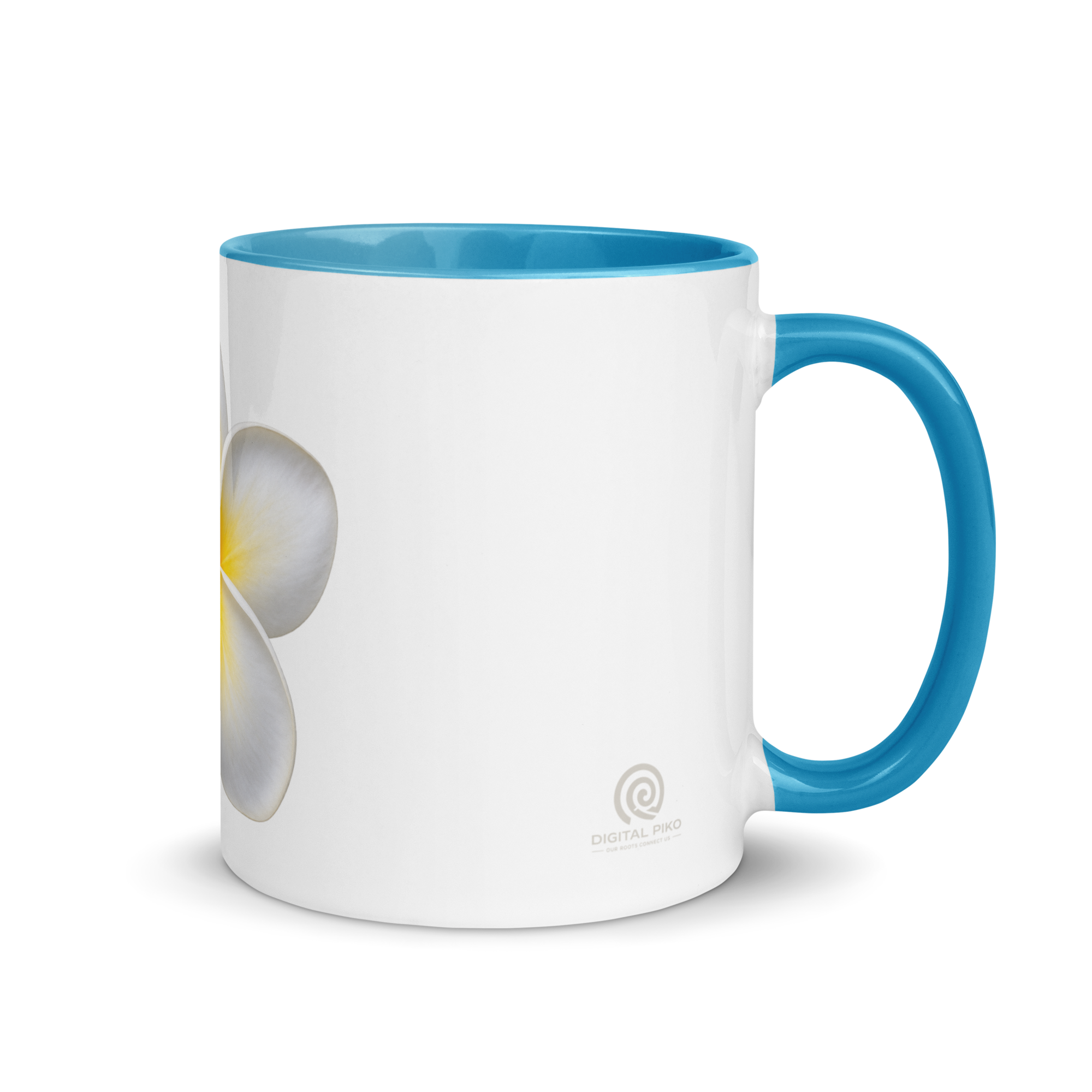 White Plumeria Mug - Blue Inside - Image 2