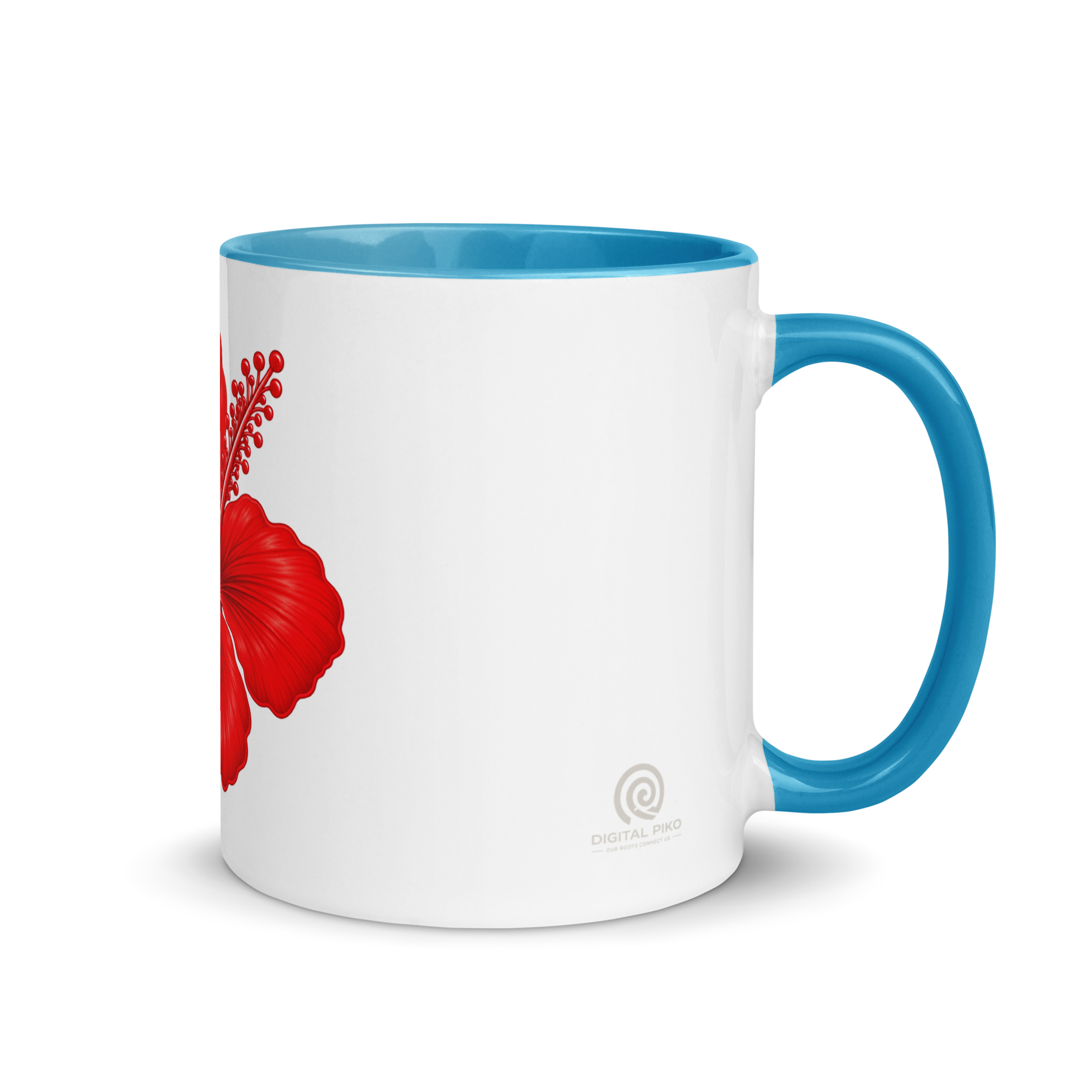 Red Hibiscus Mug - Blue Inside - Image 2