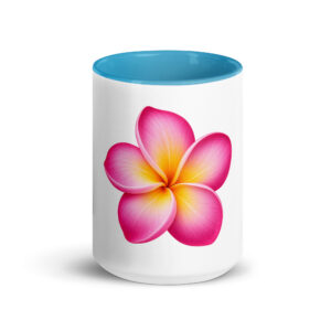 Pink Plumeria Mug - Blue Inside